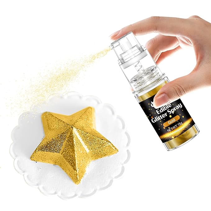 Gold Edible Glitter Spray - 15g Edible Gold Glitter for Cakes Food Grade Metallic Shimmer Powder