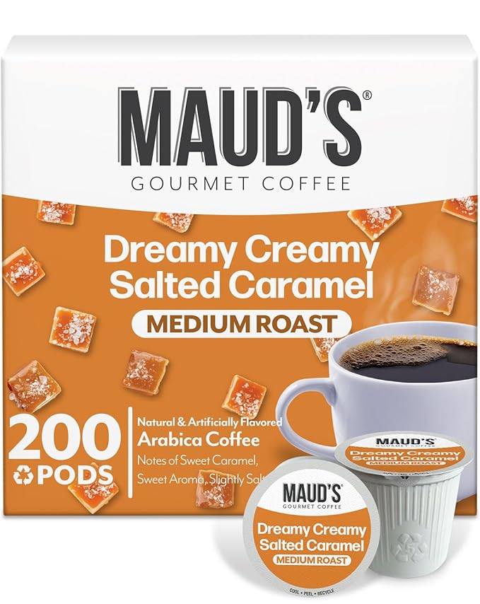 Maud's Salted Caramel Flavored Coffee Pods, 200 ct, Medium Roast Flavored Coffee in Recyclable