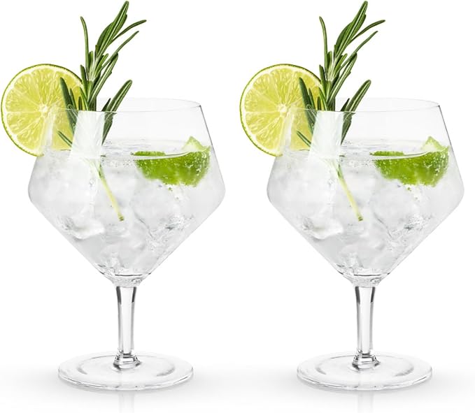 Viski Raye Angled Stemmed Gin and Tonic Glasses Set of 2 - Premium Crystal Clear Cocktail Gin