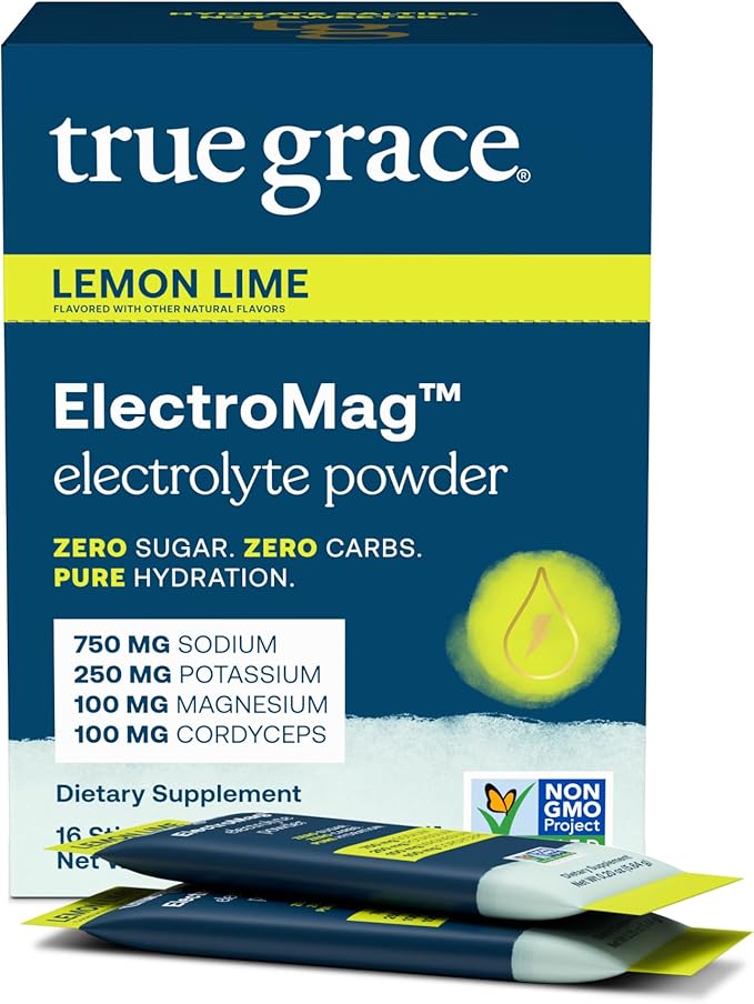 True Grace ElectroMag - 16 Stick Packs - Lemon Lime - Electrolyte Powder for Rapid Hydration