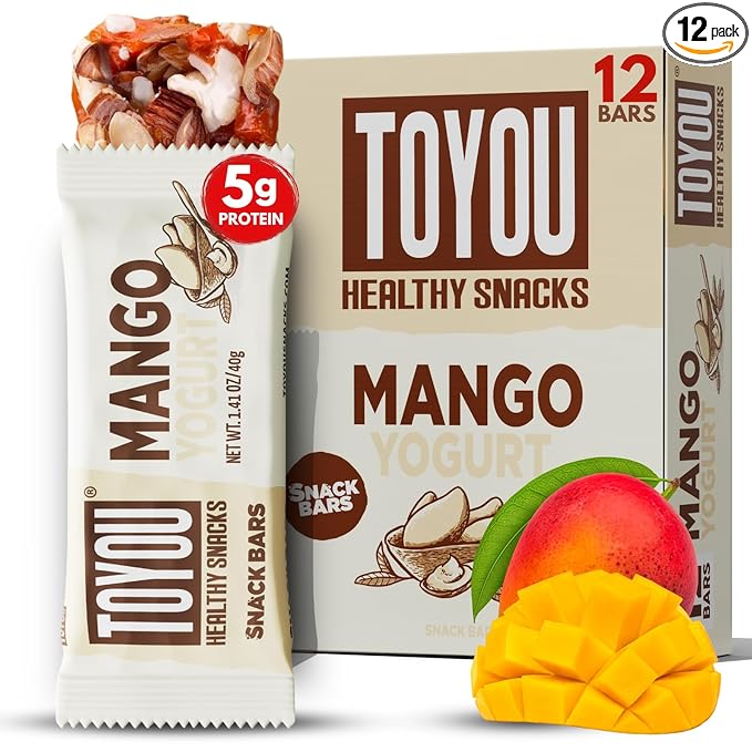 ToYou Chewy Fruit and Nut Bars - Healthy Protein Snacks | Mango Yogurt - 1.41 Ounce (Pack of 12) |