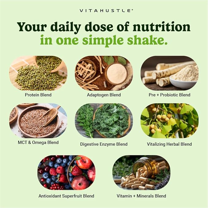 VitaHustle ONE Protein Coffee - Superfood Meal Replacement Powder, Plant Based Protein Shake