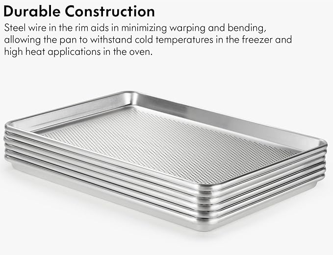 CURTA 6 Pack Aluminum Sheet Pan Perforated, NSF Listed Half Size 18 x 13 inch Commercial Bakery