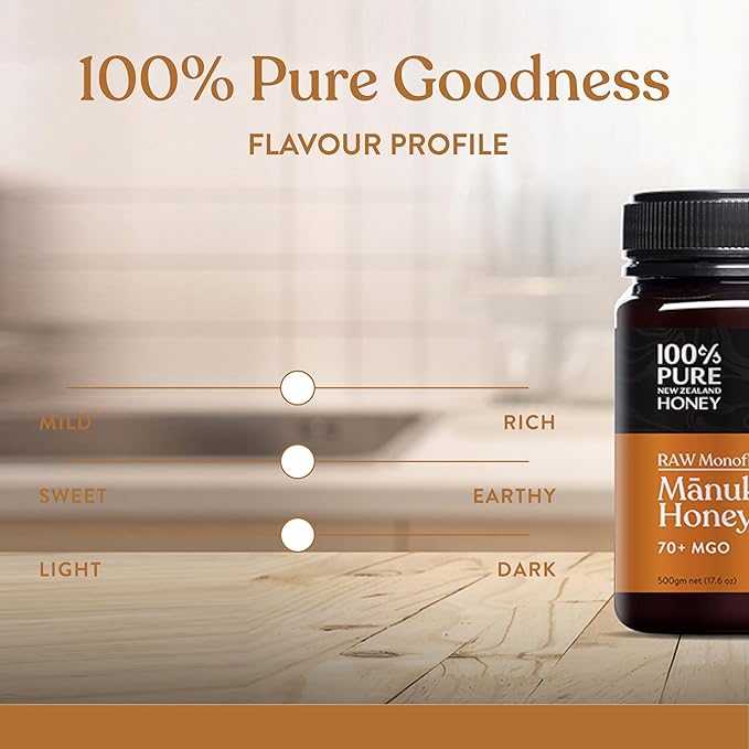 100% Pure New Zealand Honey - MGO 70+ Monofloral Mānuka Honey, 100% Pure New Zealand Raw Mānuka