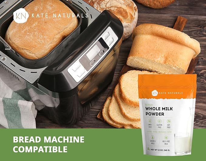Kate Naturals Dry Whole Milk Powder for Baking, Coffee & Milkshakes (12oz) RBST-Free, Made in USA