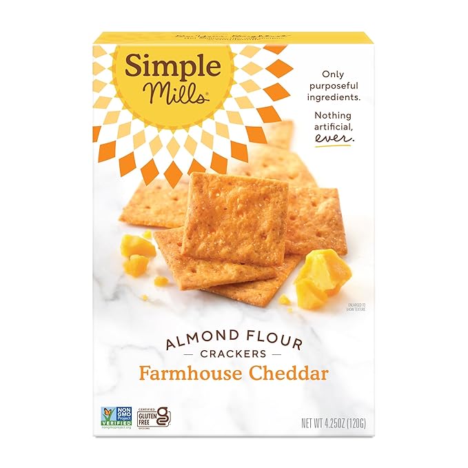 Simple Mills Almond Flour Crackers, Farmhouse Cheddar - Gluten Free, Healthy Snacks, 4.25 Ounce