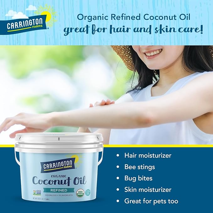 Carrington Farms Organic Refined Coconut Oil, 1 Gallon, Cold-Pressed, Non-GMO, Gluten-Free, Perfect