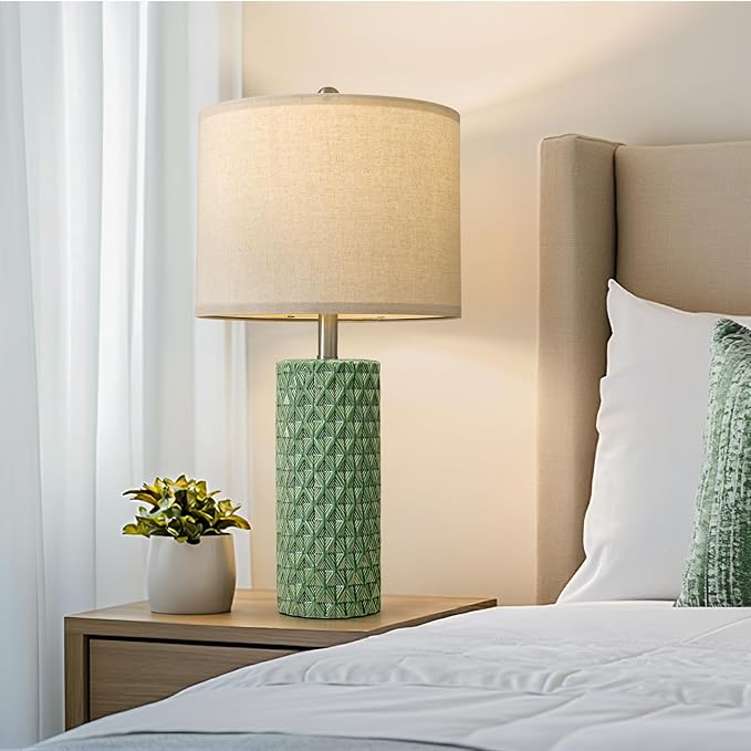 26" Tall Table Lamp for Living Room -Green Lamps Set of 2 Modern Ceramic Lamps for Night Stands