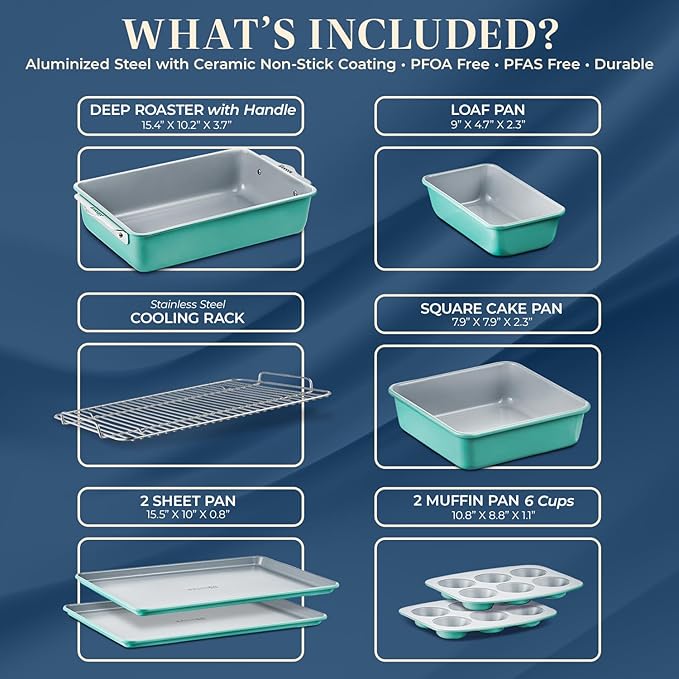 Bakken 8-Piece Stackable Bakeware Set - Ceramic Non-Stick Coating, Baking Sheets, Assorted Baking