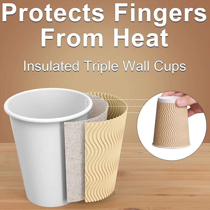 Hot Paper Cups_12 oz Disposable Insulated Corrugated Sleeve Ripple Wall Paper Cup 100 pcs,12oz Cups