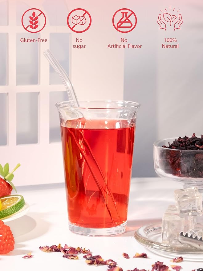 TeeLux Strawberry Hibiscus Iced Tea, Natural Hibiscus Tea with Stevia and Rosehip, Tangy & Sweet