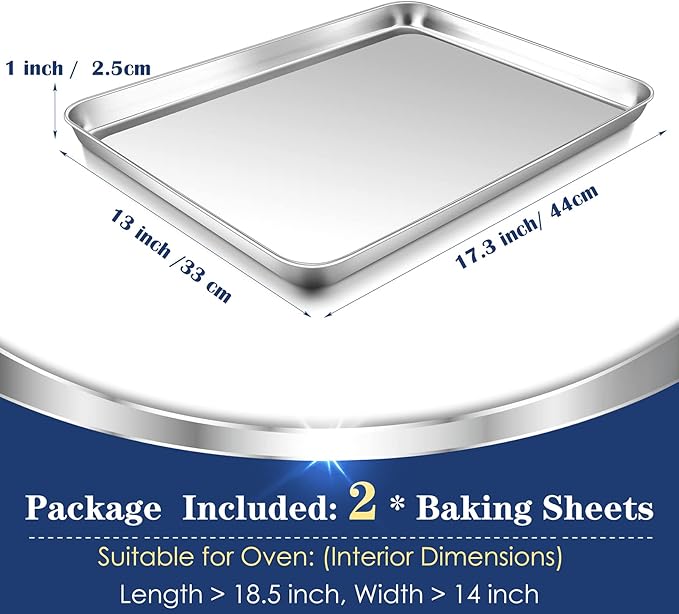 P&P CHEF 17.3 Inch Baking Cookie Sheet, Oven Pan Tray Stainless Steel Sheet Pan for Kitchen, Oven