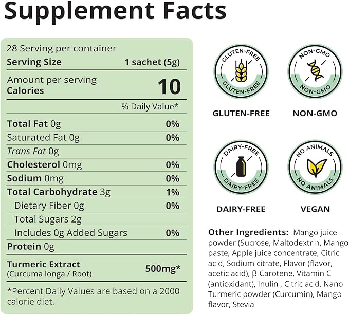 Nano Turmeric Curcumin Drink Powder, Golden Juice for Wellness & Immunity, No Turmeric Taste, Add