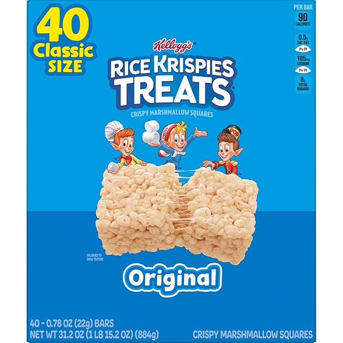 Rice Krispies Treats Crispy Marshmallow Squares, Kids Snacks, Snack Bars, Original, 31.2oz Box (40