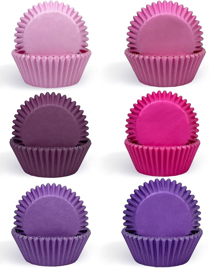 qiqee Mini 300-Count Cupcake Liners Cupcake Cups Food Grade 6 Solid Pink Purple Colors Cupcake