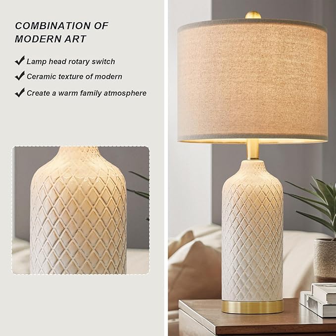 24.25" Modern Ceramic Table Lamps Set of 2 - Gold, Boho & Farmhouse Style for Living Room, Bedside