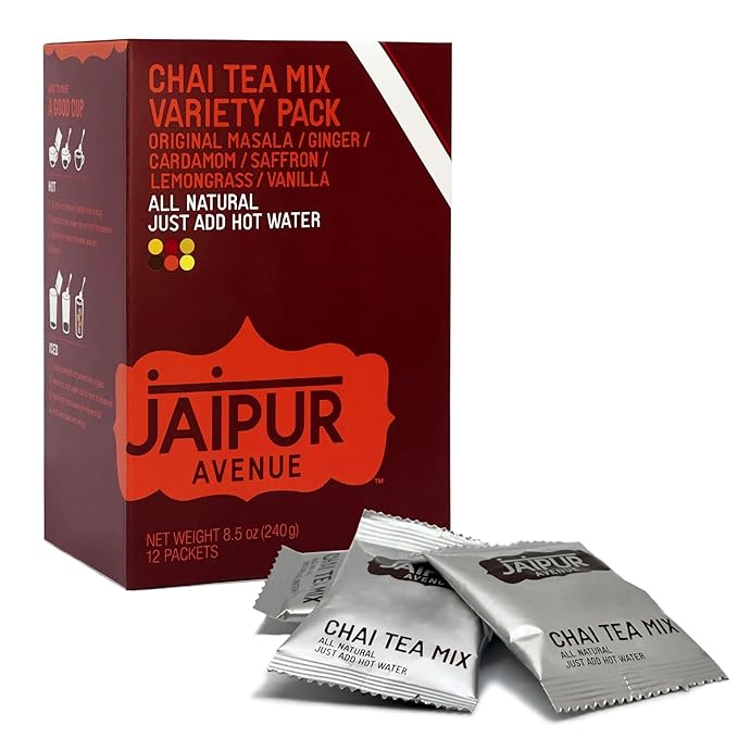 Jaipur Avenue Variety Chai Tea Mix Crafted with All-Natural Assam Black Tea, Cardamom, Cane Sugar