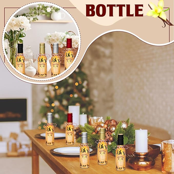 Tioncy 16 Pcs Vanilla Extract Bottles for Homemade Vanilla Jar Glass Bottle with Cap, Shrink Band