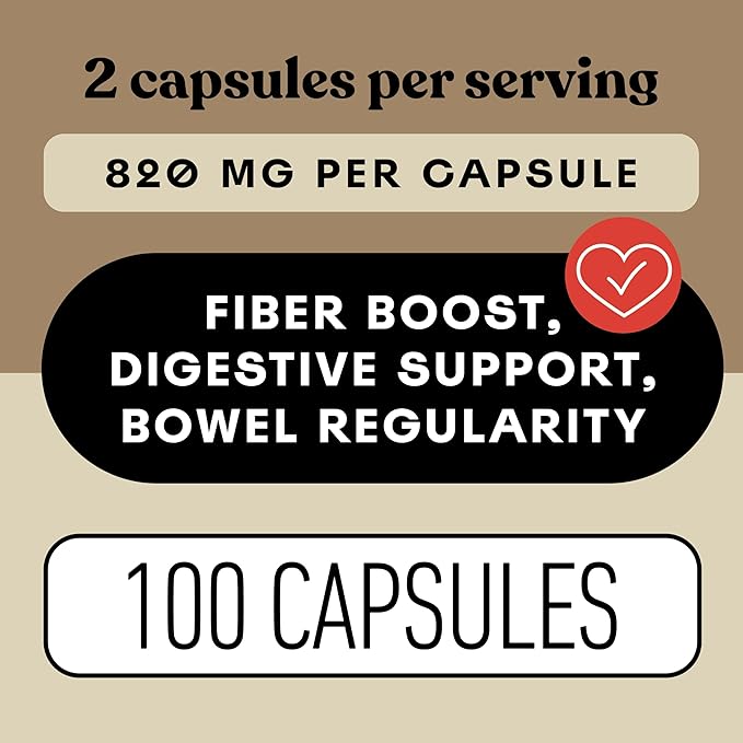 Pure Natural Whole Psyllium Husk Powder Capsules - 660mg Capsules 100 Pure Unflavored Fiber & Colon