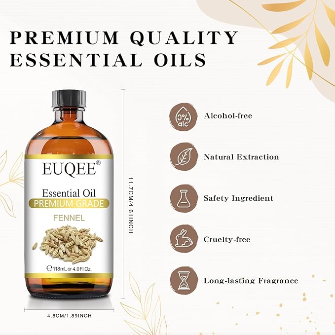 Fennel Essential Oil 4Fl.Oz Pure Fennel Oil with Glass Dropper for Skin, Aromatherapy, Diffuser