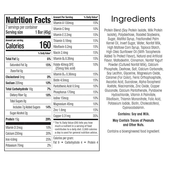 WonderSlim Meal Replacement Protein Bar, Cinnamon, 15g Protein, 20 Vitamins & Minerals, Gluten Free