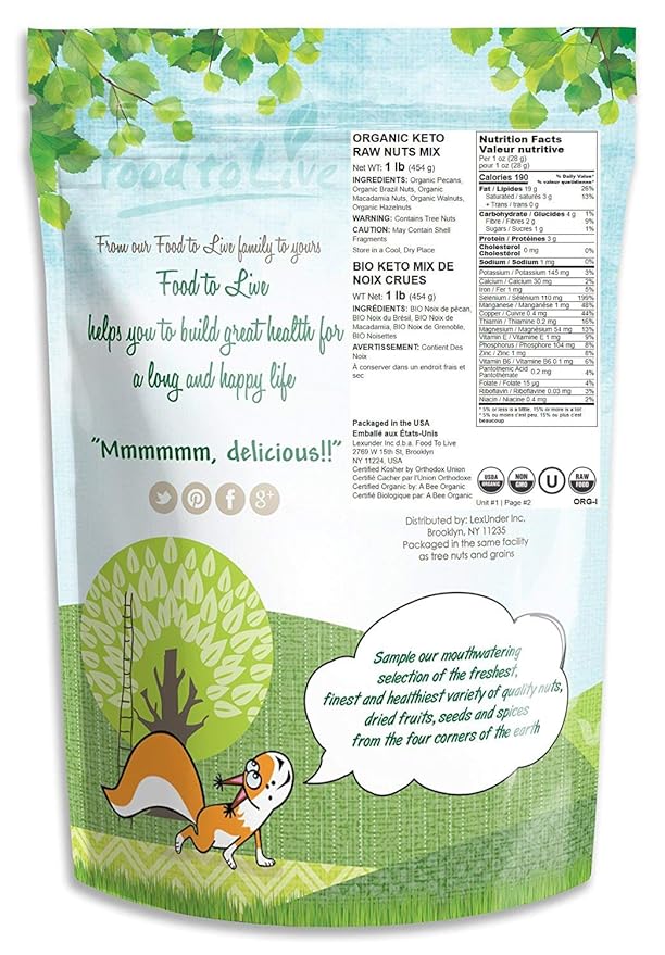 Food to Live Organic Keto Raw Nuts Mix, 1 Pound ??Snack Contains Non-GMO Brazil Nuts, Pecans