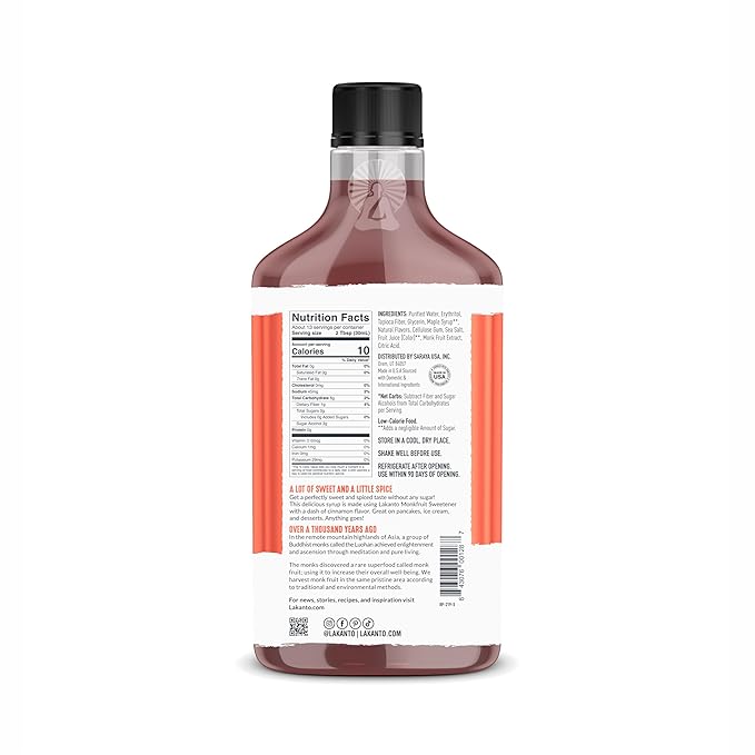 Lakanto Sugar Free Cinnamon Maple Syrup - Monk Fruit Sweetener, Keto Diet Friendly, Vegan, 2g Net