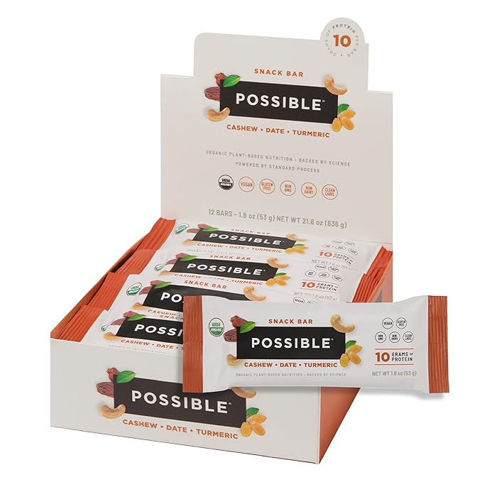 POSSIBLE Snack Bar - Organic Energy Bars with 10g of Plant-Based Protein - Vegan, Gluten-Free
