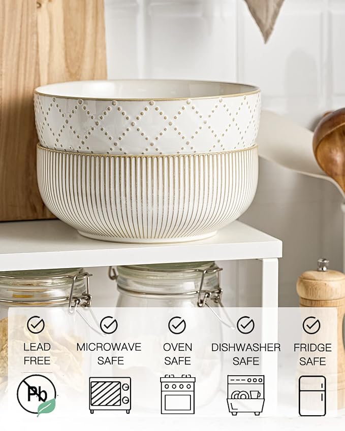 getstar Large Serving Bowls (8 inch & 60 fl oz), Ceramic Salad Bowl Set of 2, Microwave and