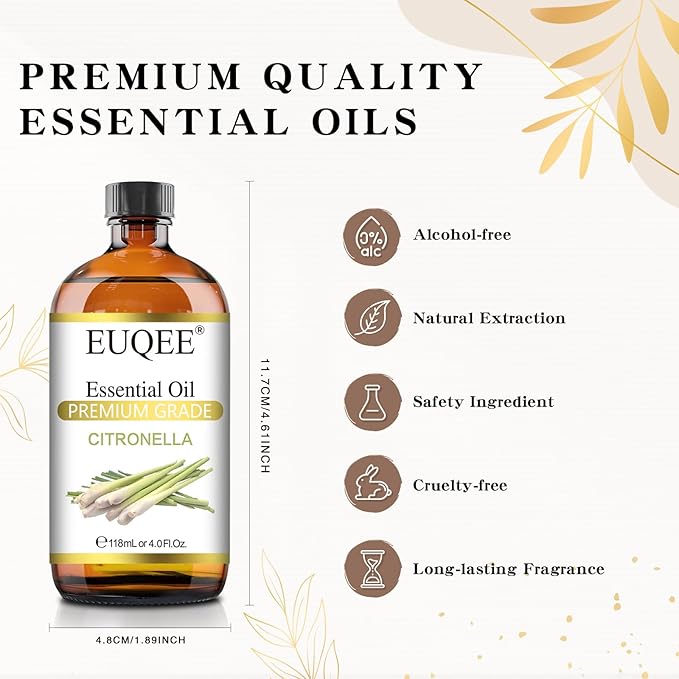 Citronella Essential Oil, 118ml Large Gift Box Pure Citronella Oil with Glass Dropper for Candle