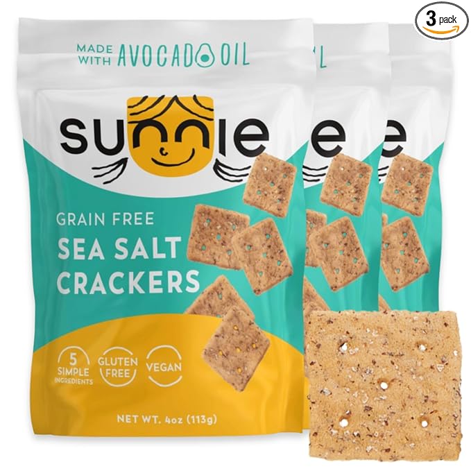 Sunnie Gluten Free Crackers - Healthy Grain Free Sea Salt Crackers, Snacks for Kids & Adults, Made