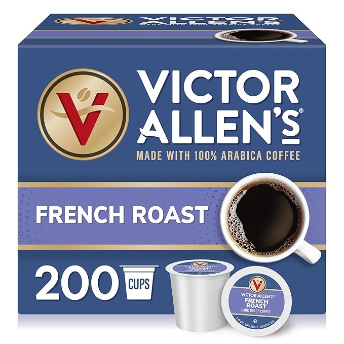 Victor Allen's Coffee French Roast, Dark Roast, 200 Count, Single Serve Coffee Pods for Keurig