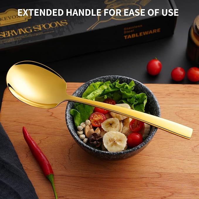 4 Piece Stainless Steel Serving Spoons Set - 4 Large Spoons, 9.2-Inch, Dishwasher Safe, for