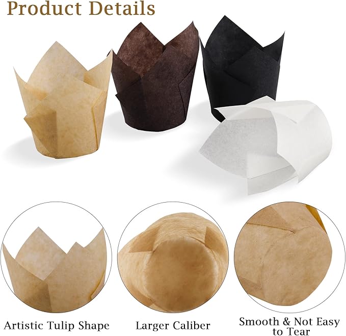 Ruisita 200 Pieces Mini Tulip Cupcake Liners, Tulip Baking Cups, Greaseproof Cupcake Muffin Liners