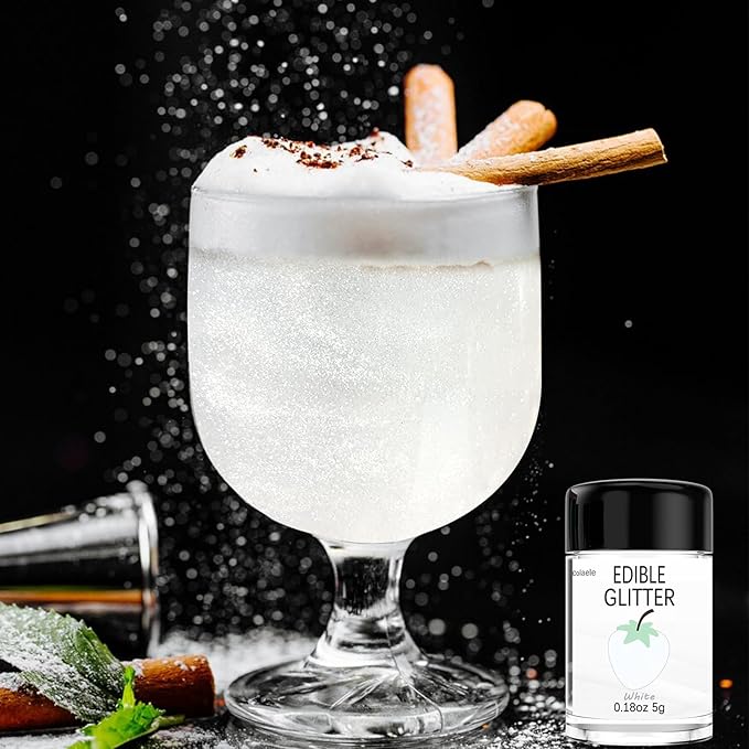 White Edible Glitter Glimmer Powder for Cakes Drinks - Colaele 5 grams Food-Grade Luster Dust
