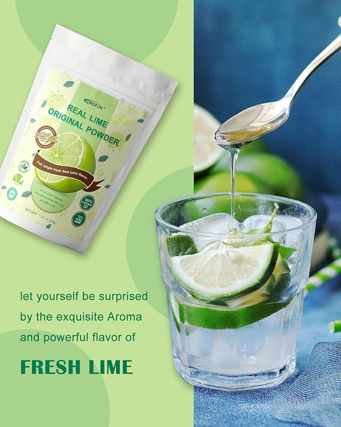 ORGFUN Original Lime Powder, Whole Lime Juice Freeze Dried Powder, Great for Cocktails, Drinks