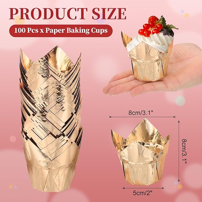uxcell 100 Pcs Tulip Cupcake Liners, Muffins Liners Aluminum Foil Cupcake Wrappers Baking Cups