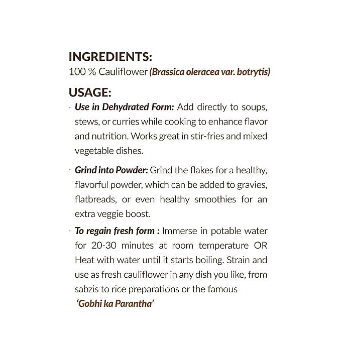 SHROOTS Dehydrated Cauliflower Flakes | 100% Natural, Freshly Dried, Preservative-Free | Perfect