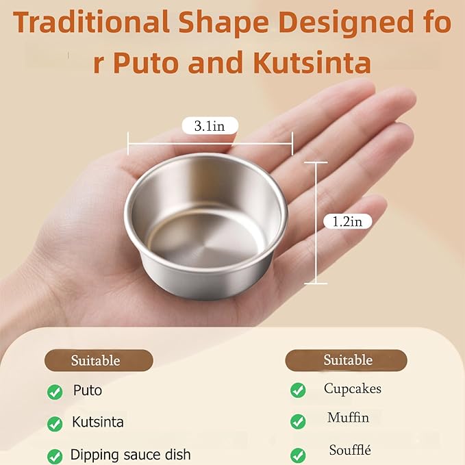 24 Pcs Puto Molder Filipino - 3.1??x 1.2??Reusable Puto Mold Cups for Steamer Filipino - Kutsinta