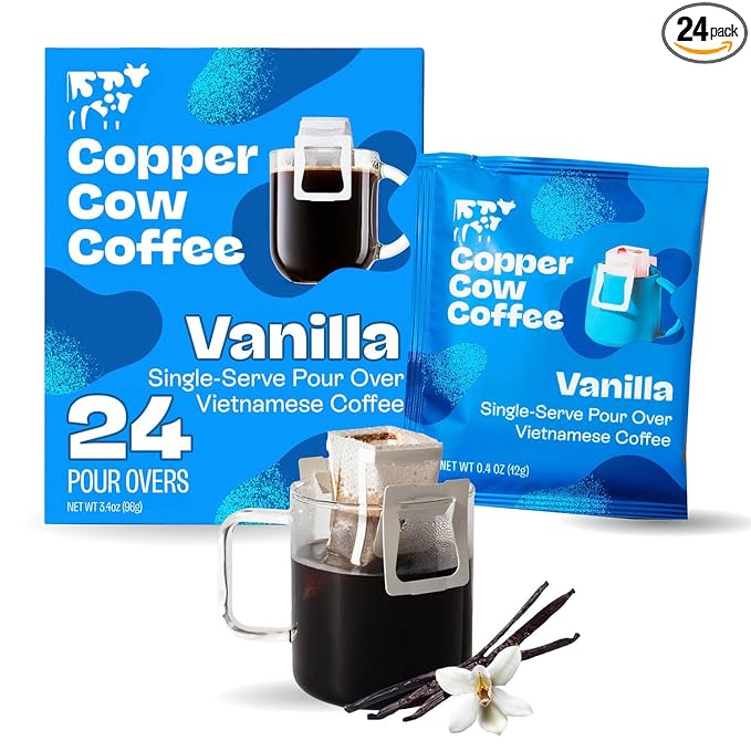 Copper Cow Coffee Premium Vietnamese Coffee: Single-Serve Vanilla Coffees (includes: 24 vanilla