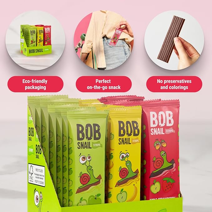 BOB SNAIL Healthy Organic Fruit Snacks for Kids and Adults ??30 Organic Fruit Leather Snacks with