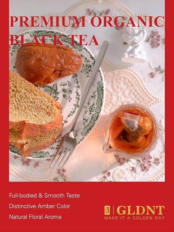 GLDNT Organic Black Tea Bags, Natural Organic Black Tea, Smooth & Mellow Flavor, Caffeinated, Hot &