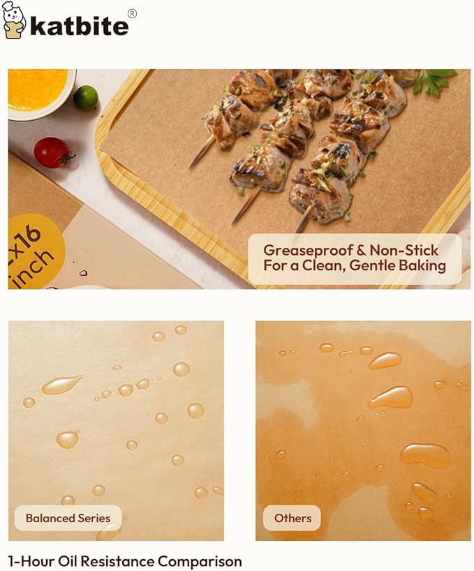 Katbite 220 Pcs Parchment Paper Sheets, 12x16 Inches Unbleached Baking Paper Non-Stick for Gently