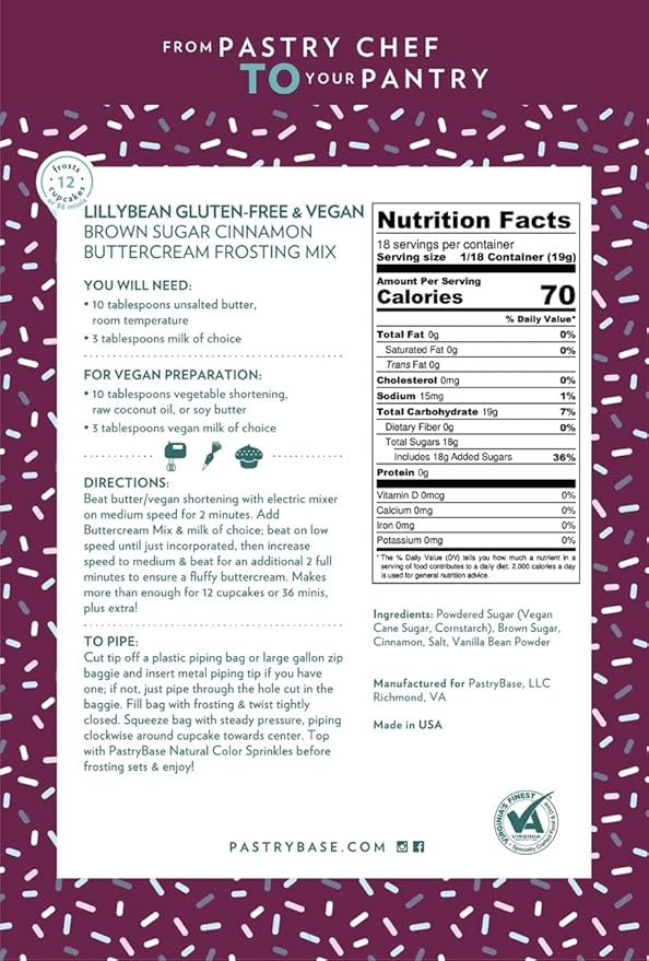 LillyBean Gluten Free Cinnamon Buttercream Frosting Mix with No Artificial Colors - Dairy and Soy