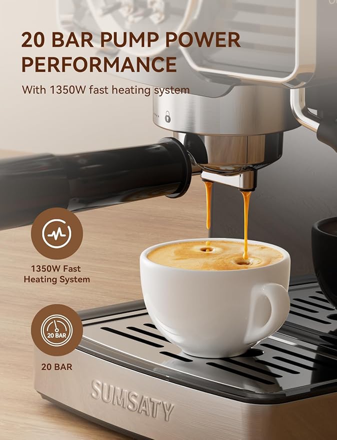 Espresso Machine 20 Bar, Professional Espresso Maker with Milk Frother Steamer Wand, Espresso