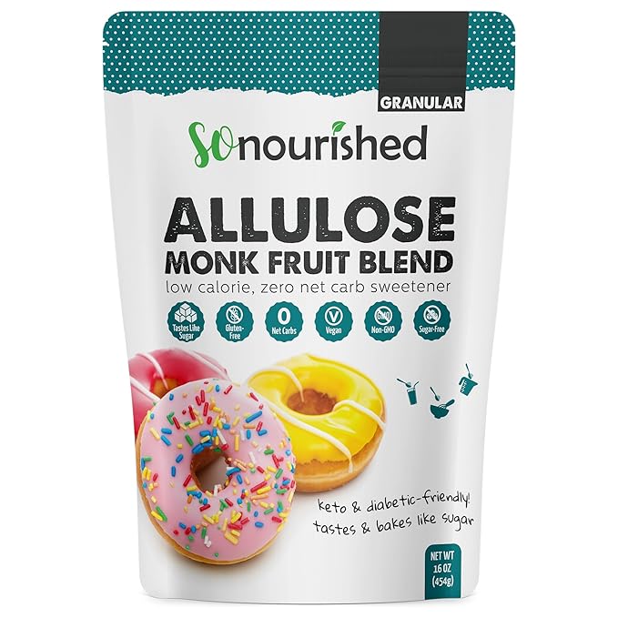 So Nourished Monk Fruit Sweetener with Allulose Granular - 1:1 Sugar Substitute, Keto - 0 Calorie