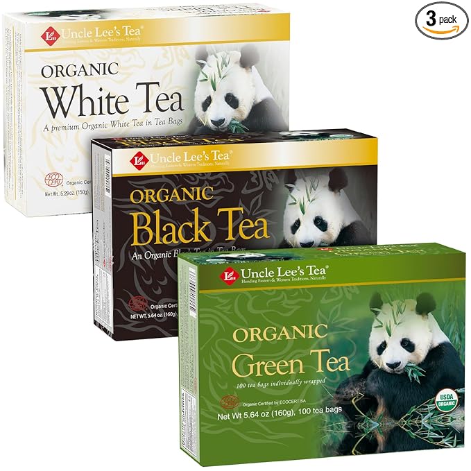 Uncle Lee's Organic White, Black, and Green Tea Variety 3-Pack ??Premium Organic Tea, Smooth, Bold
