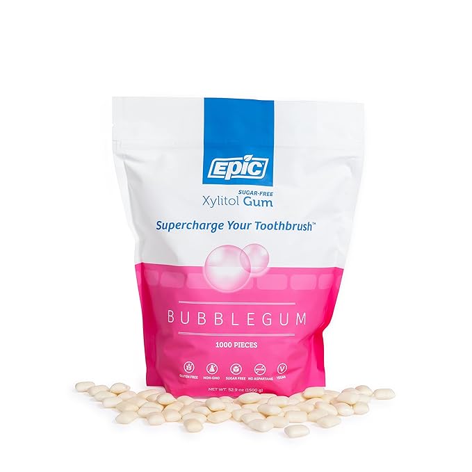 Epic 100% Xylitol Bubblegum Chewing Gum - Sugar Free, Aspartame Free Dental Gum - Supports Oral