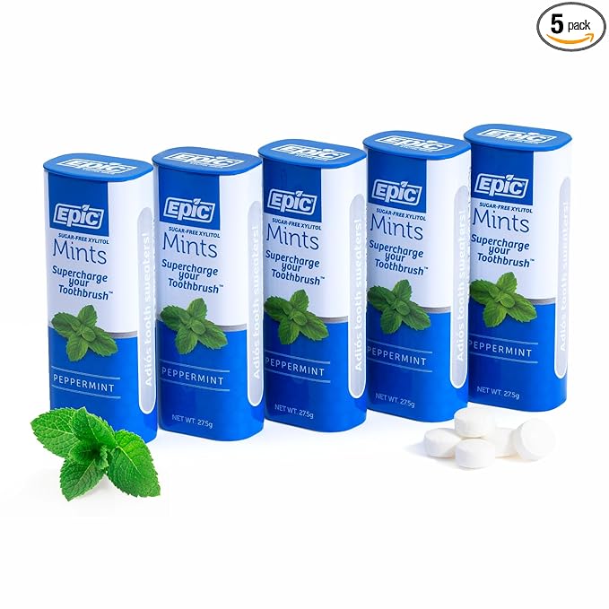 Epic 100% Xylitol Mints - Aspartame Free, Sugar Free - Peppermint Flavored Mints, 55 Pieces (Pack