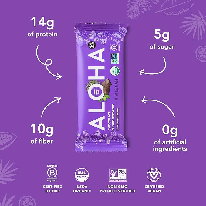 ALOHA Organic Plant-Based Protein Bars | Chocolate Fudge Brownie | Vegan, Gluten-Free, Paleo